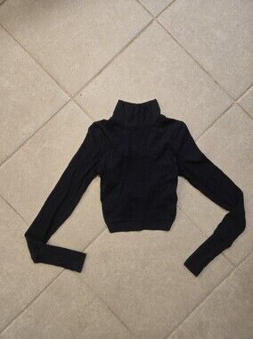 FP Movement by Free People Black Ribbed Cropped Turtleneck Sweater